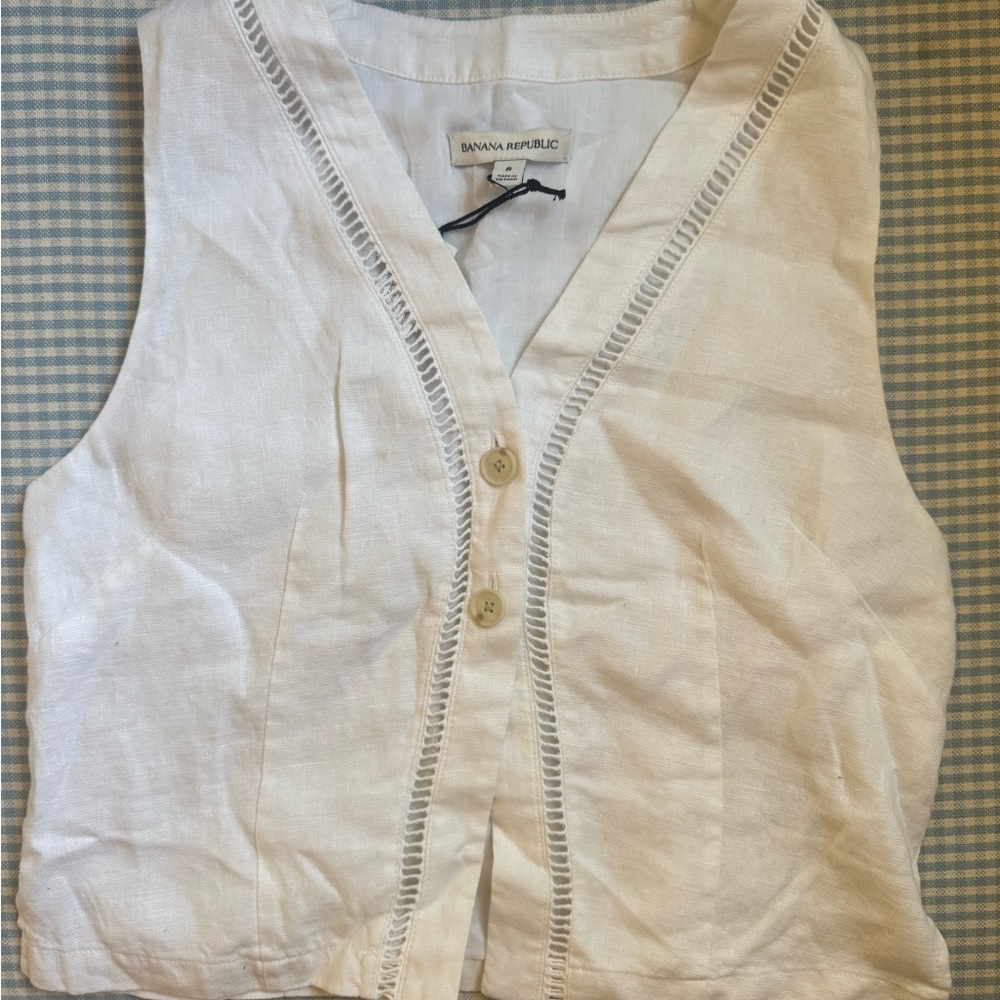 Banana Republic White LACE-TRIM LINEN VEST